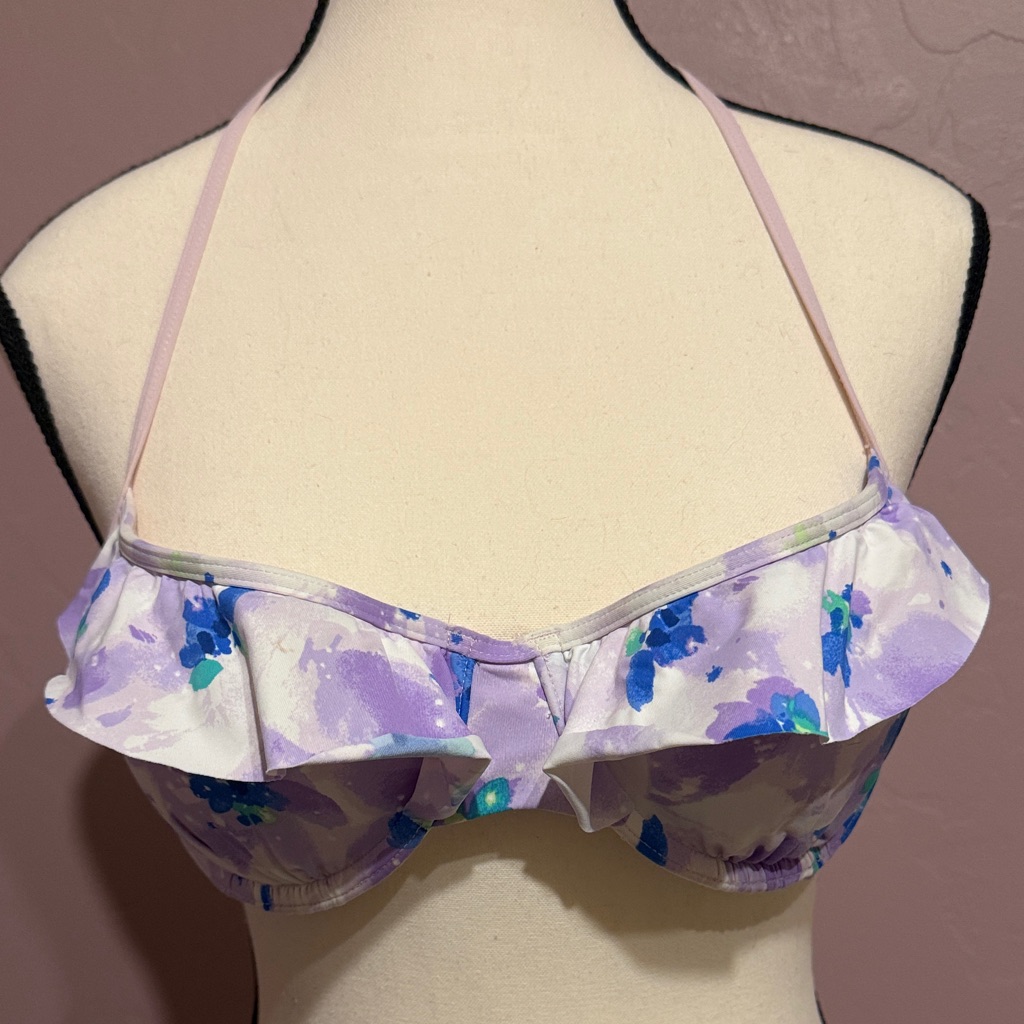 Floral Ruffle Halter Bikini Top - Lavender